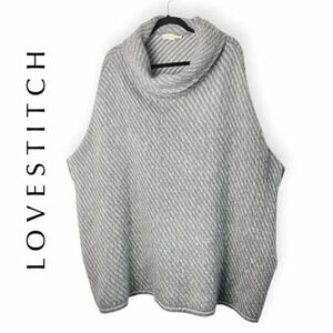 Lovestitch  Grey & White Angora Wool Blend Turtle Neck Open Sleeve Poncho